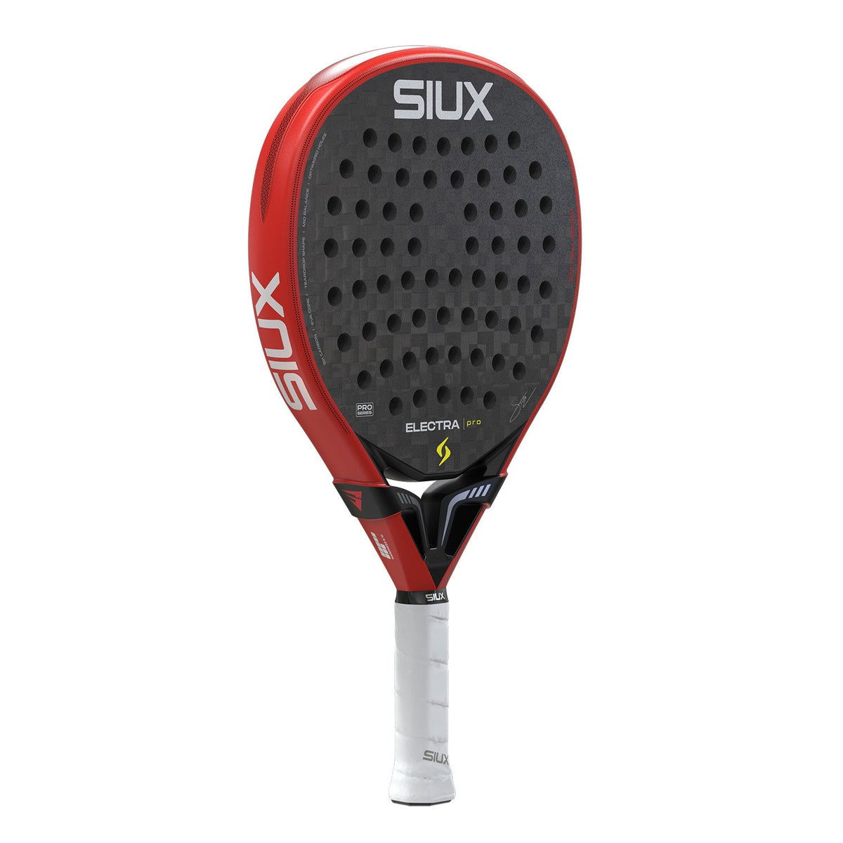 Rød Siux Electra Pro 26 padelbat, let drejet med sorte huller i bladet