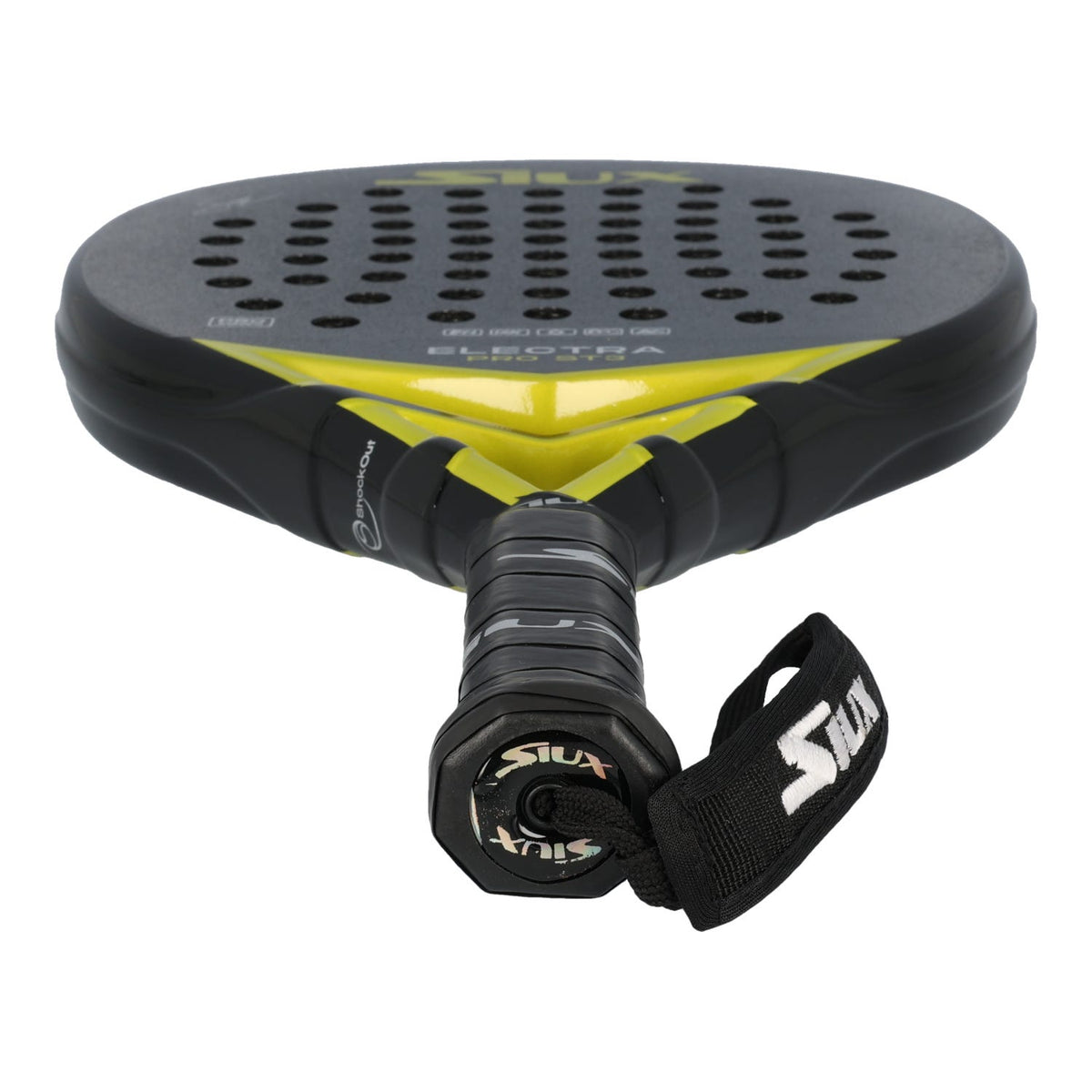 Siux Electra ST3 Pro padelbat (liggende) med håndledsrem og sort greb