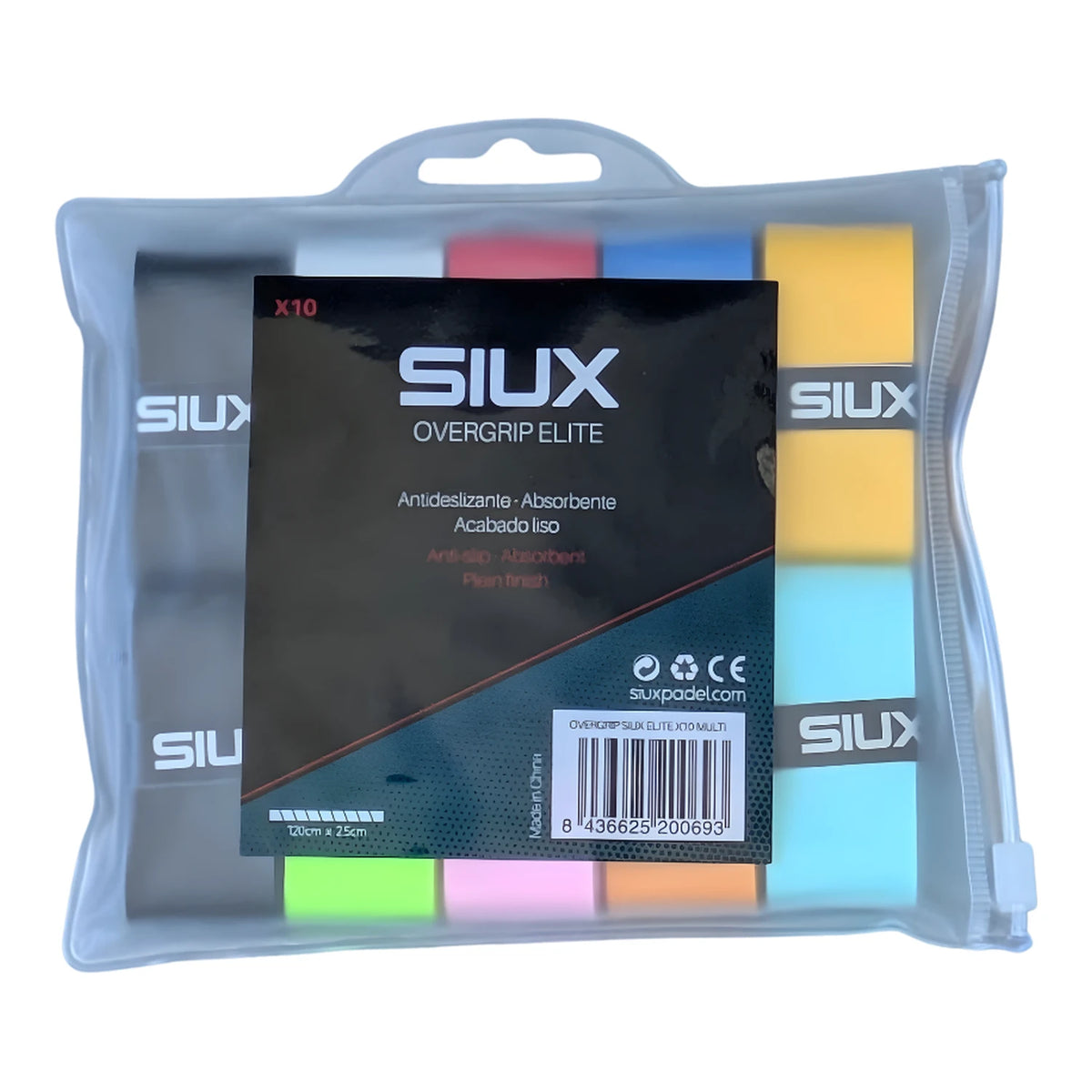Siux Elite Overgrips X10 Multicolor in transparante hoes met tien grips in verschillende kleuren