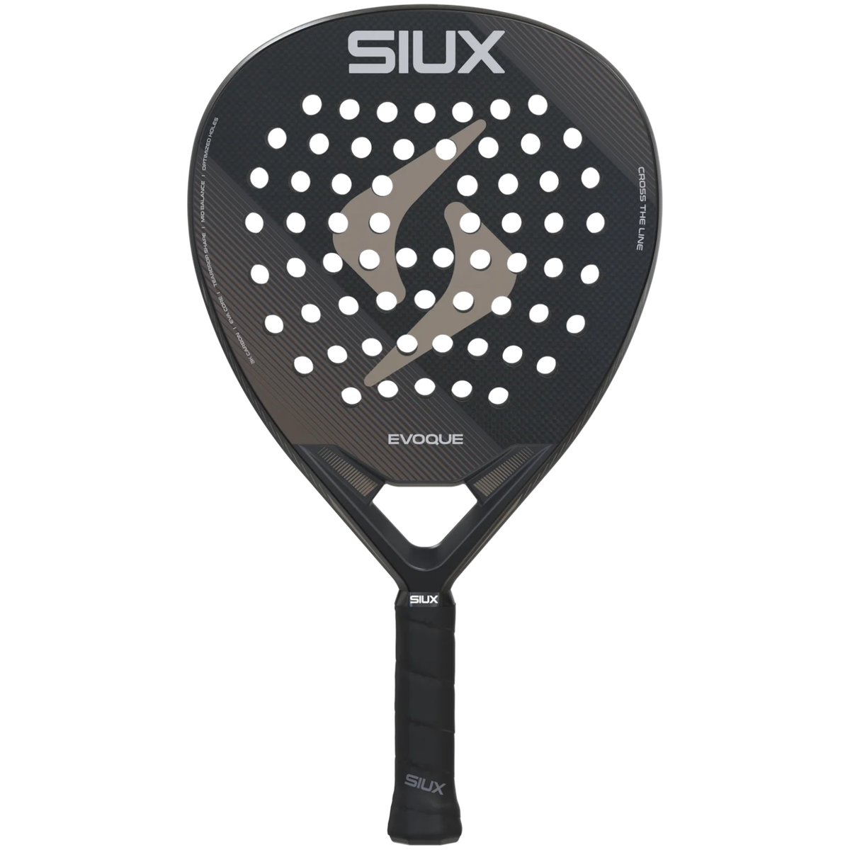 Siux Evoque 3k 2026 padelracket in zwart met koperkleurig logo, vooraanzicht