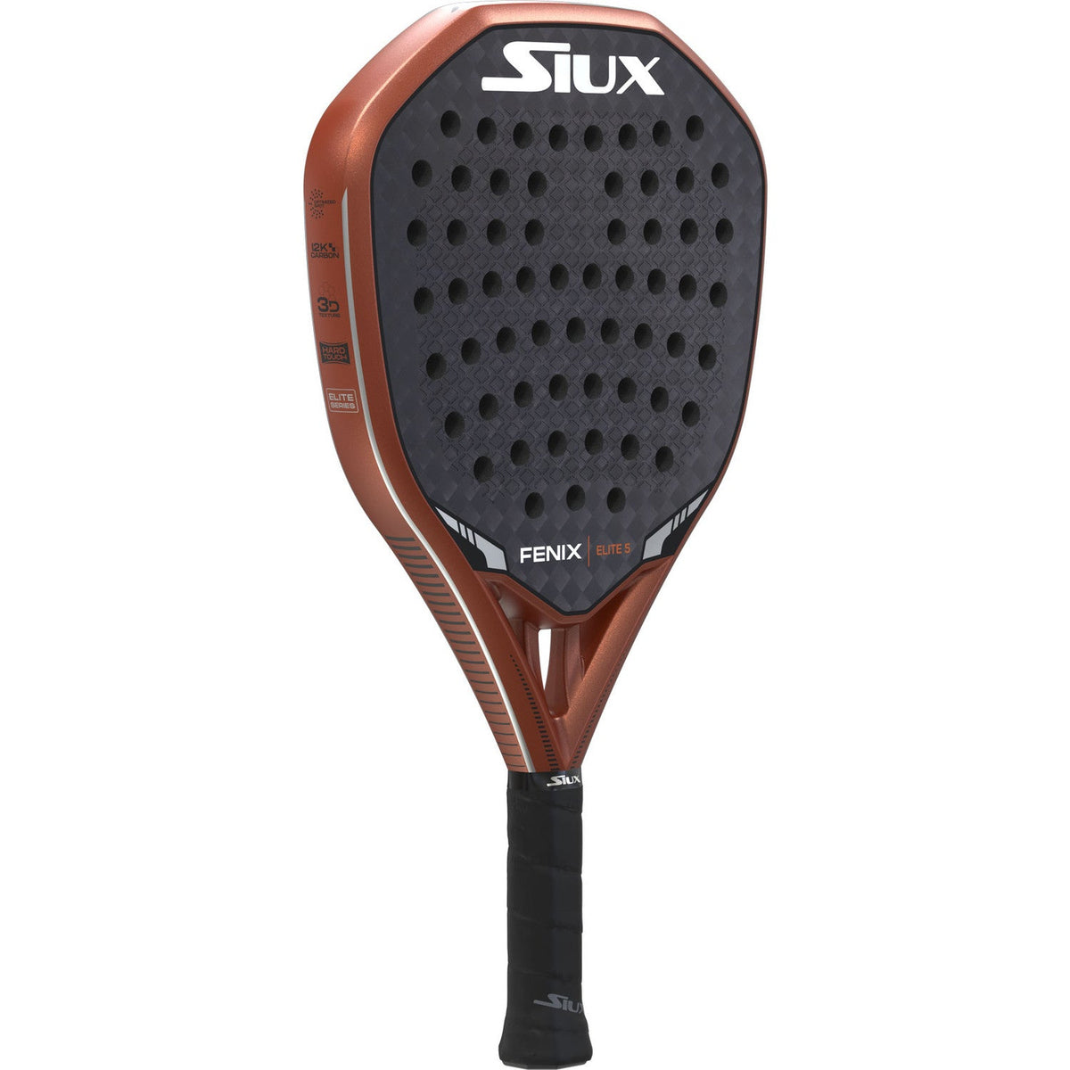 Siux Fenix Elite 5 Padel racket – oblique front view, diamond shape in copper brown