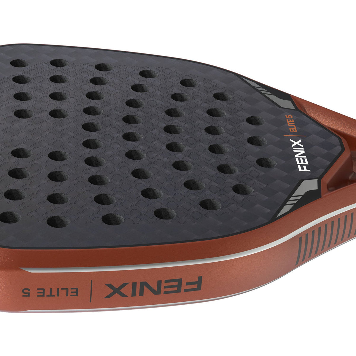 Detail of the bronze-coloured frame edge of the Siux Fenix Elite 5 with ‘FENIX’ lettering