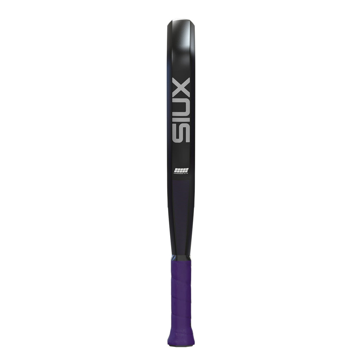 Zijaanzicht van de zwarte Siux Fenix Pro 26 over de volle lengte met paarse grip