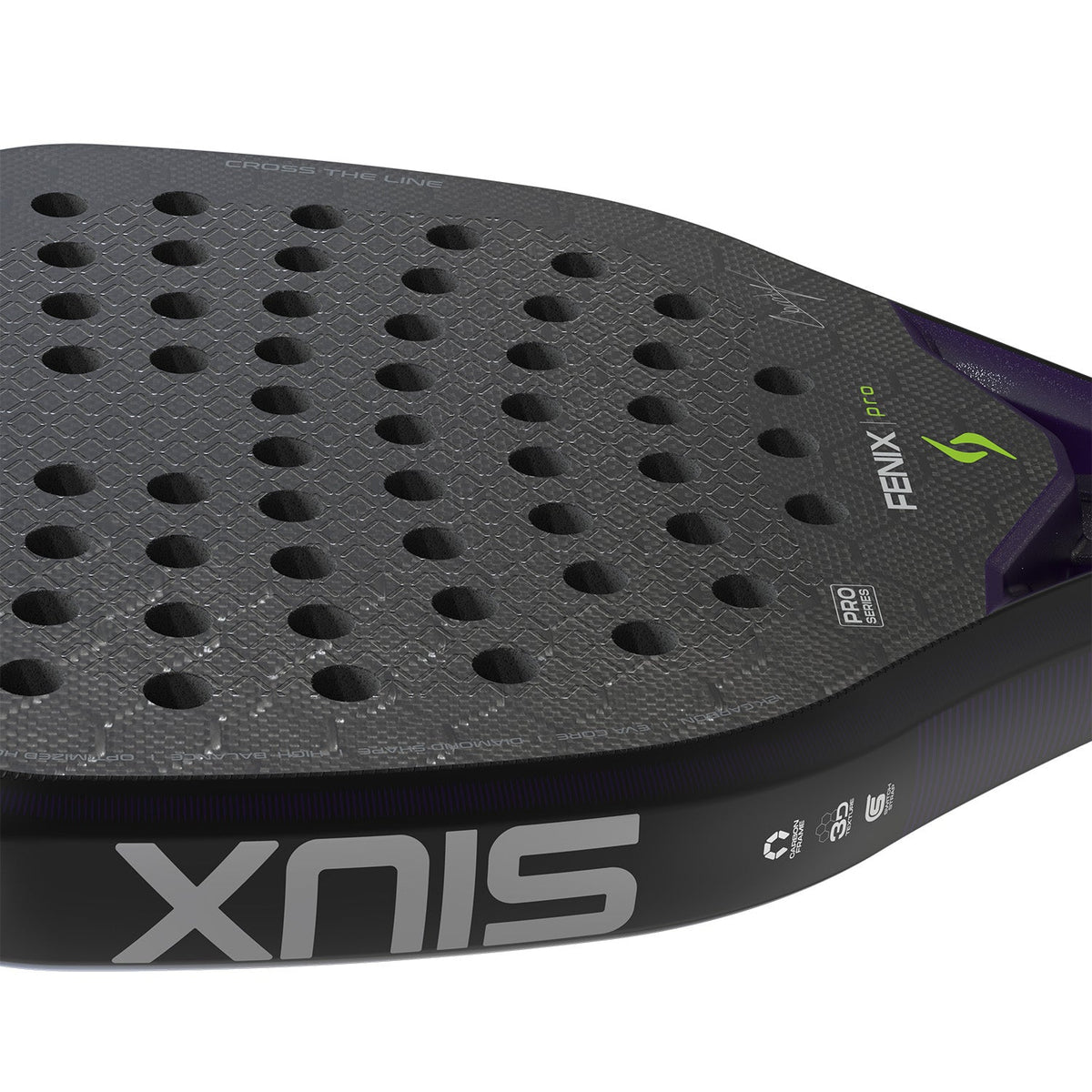 Detail van de zwarte framerand van het Siux Fenix Pro 26 met SIUX in grijze letters