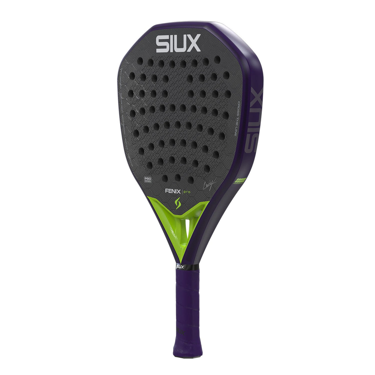 Siux Fenix Pro 26 -padelmaila, vinosta edestä katsottuna, timanttimuotoinen, violetti ja vihreä