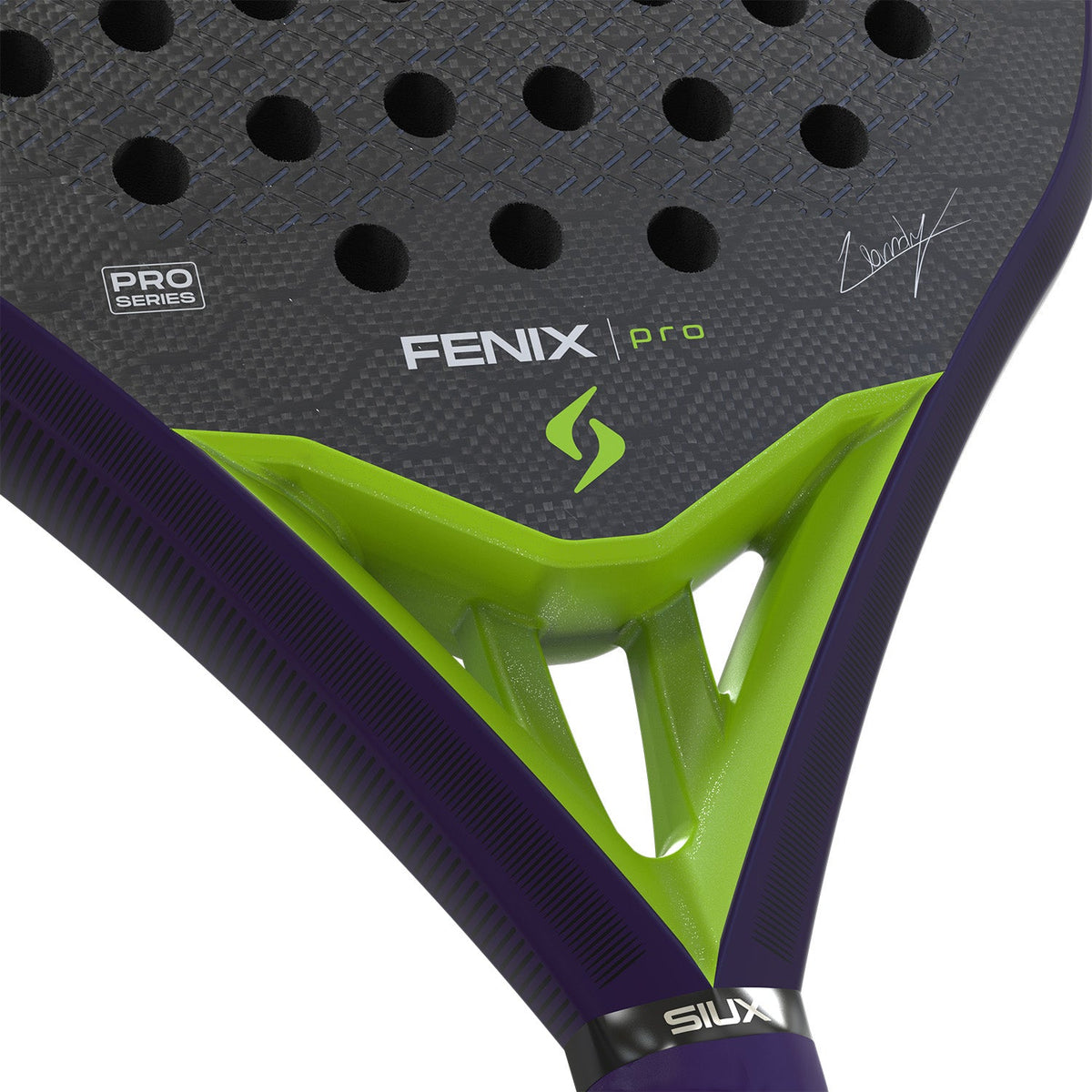 Detail van het groene hart van het Siux Fenix Pro 26 met handtekening op het blad