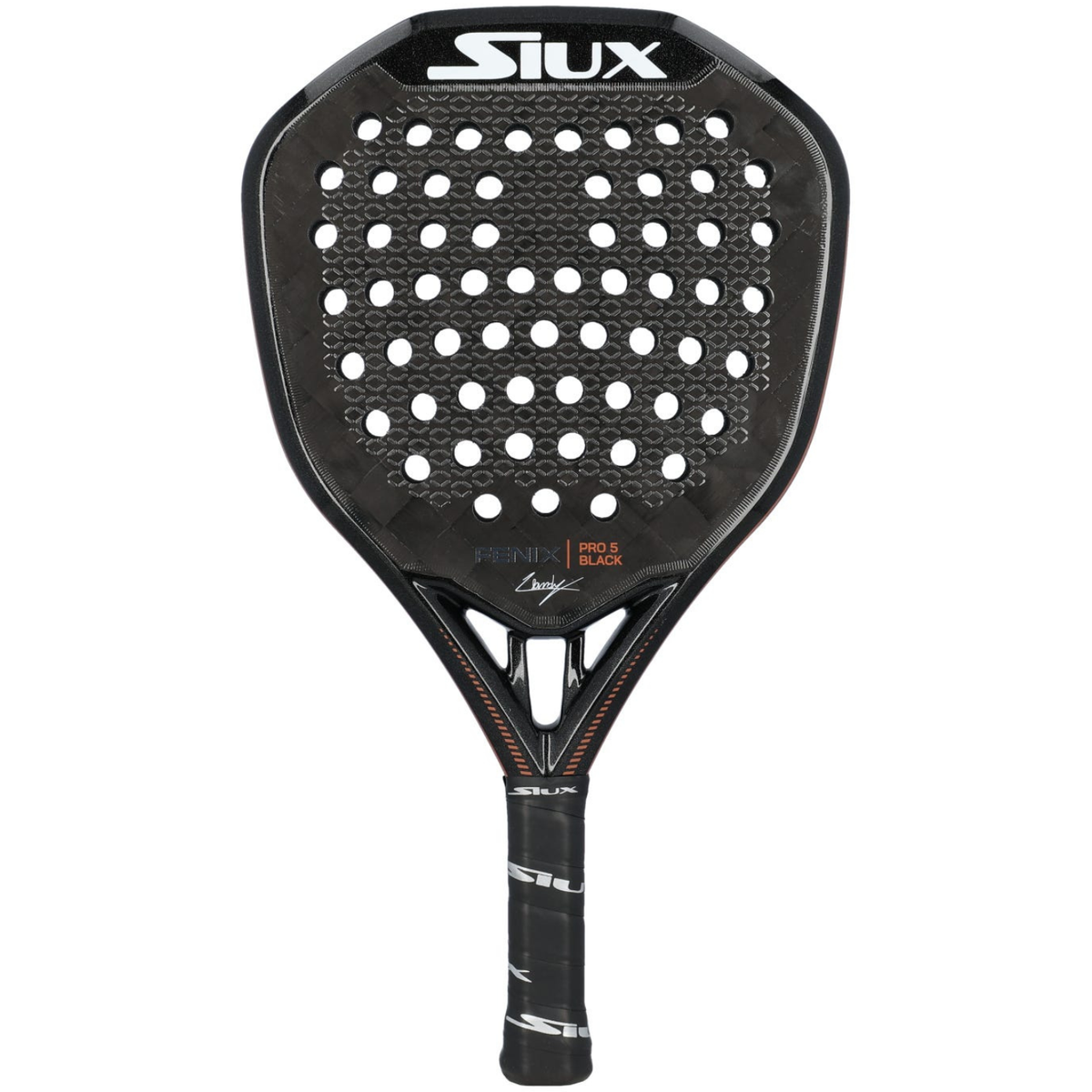 Siux Fenix Pro 5 Black padelracket in mat zwart met oranje, vooraanzicht