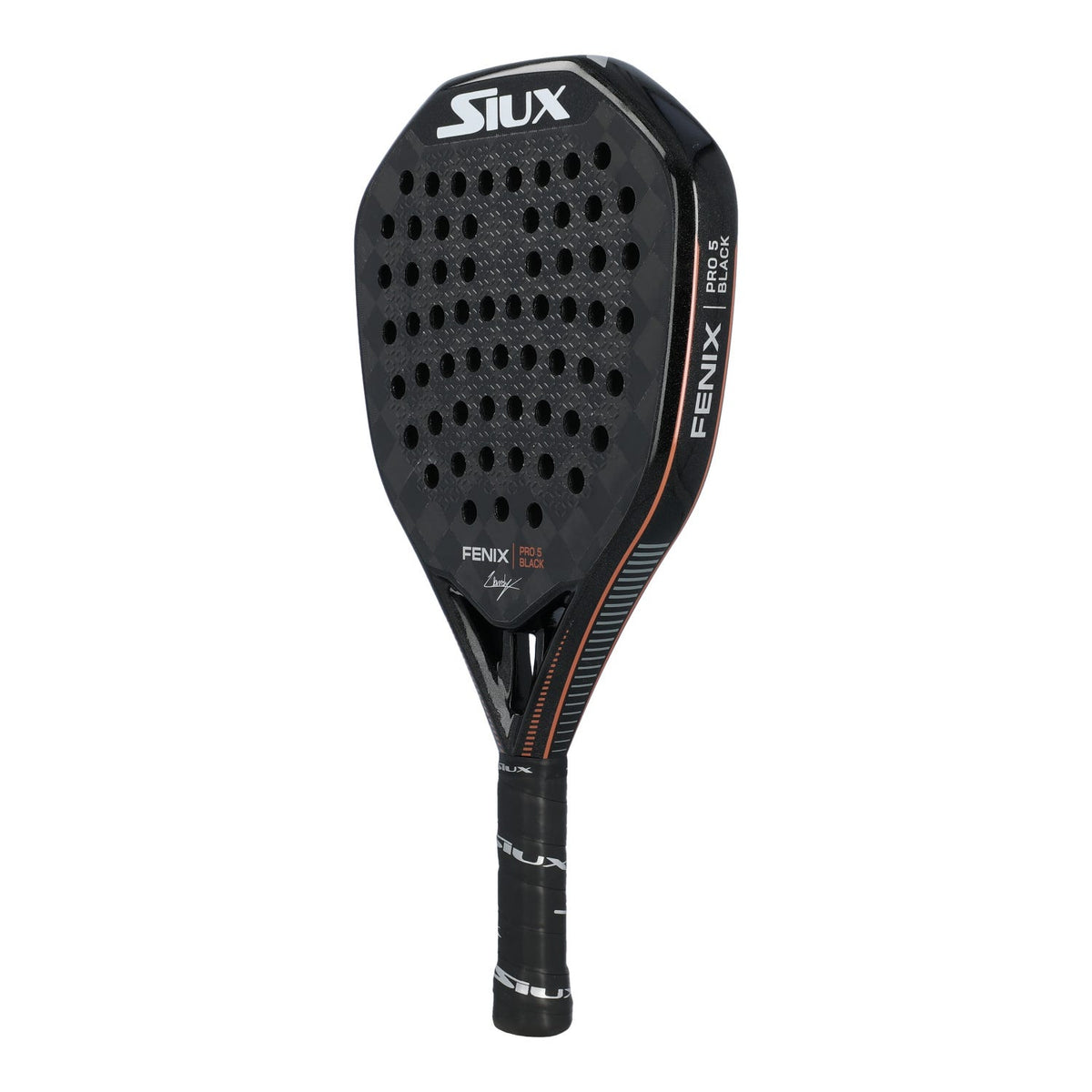 Siux Fenix Pro 5 Black padelracket schuin vooraanzicht, diamantvorm in zwart