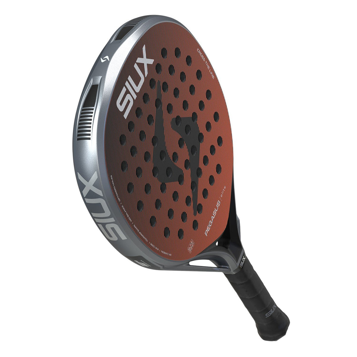 Achterzijde van het Siux Pegasus Elite 4 padelracket in terracotta met grijs frame