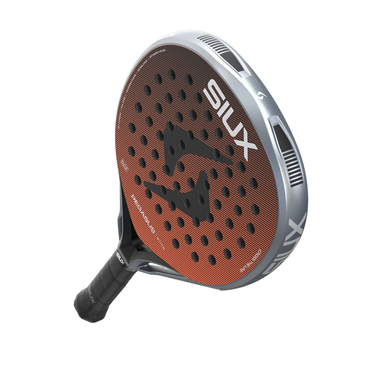 Siux Pegasus Elite 4 padelracket schuin van onderen met zwarte grip in beeld