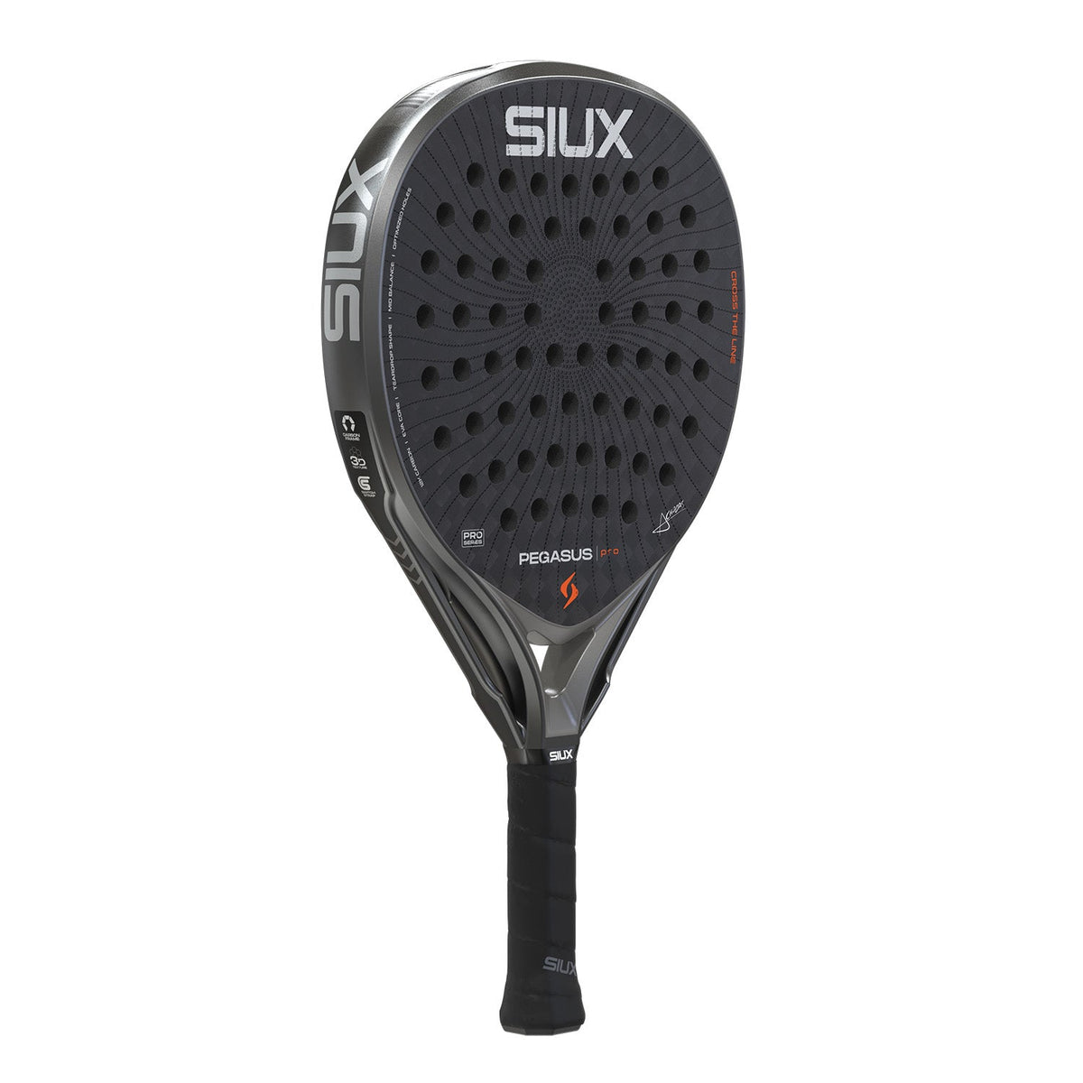 Siux Pegasus Pro 26 padelracket licht gedraaid, zwart blad met grijze framerand