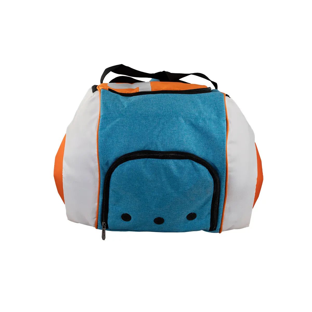 Onderkant van de Siux Pro Tour racketbag in oranje, blauw en wit met geventileerd vak