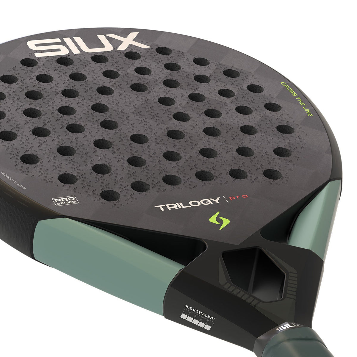 Detail van de zwarte framerand van het Siux Trilogy Pro 26 met TRILOGY pro opdruk