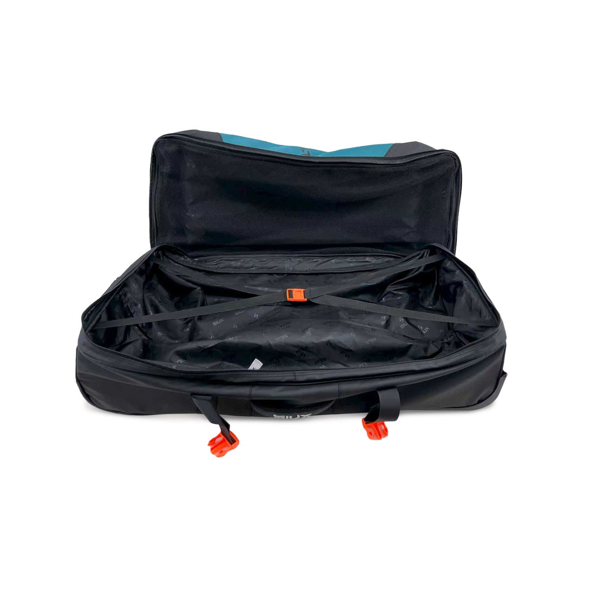 Geopende Siux Nomad trolley met een ruim hoofdvak en zwarte binnenvoering