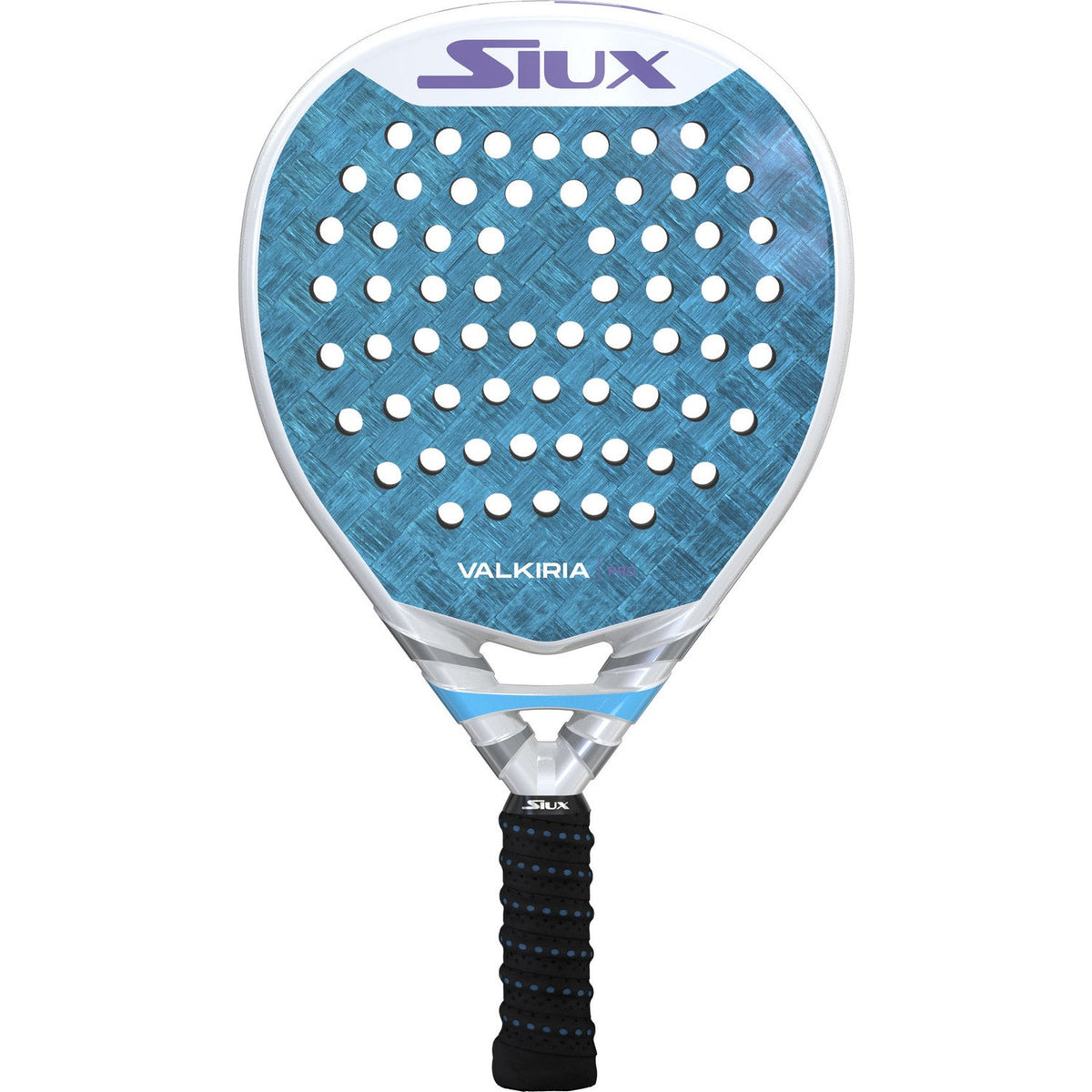 Siux Valkiria Pro dames padelracket in blauw met wit frame, vooraanzicht