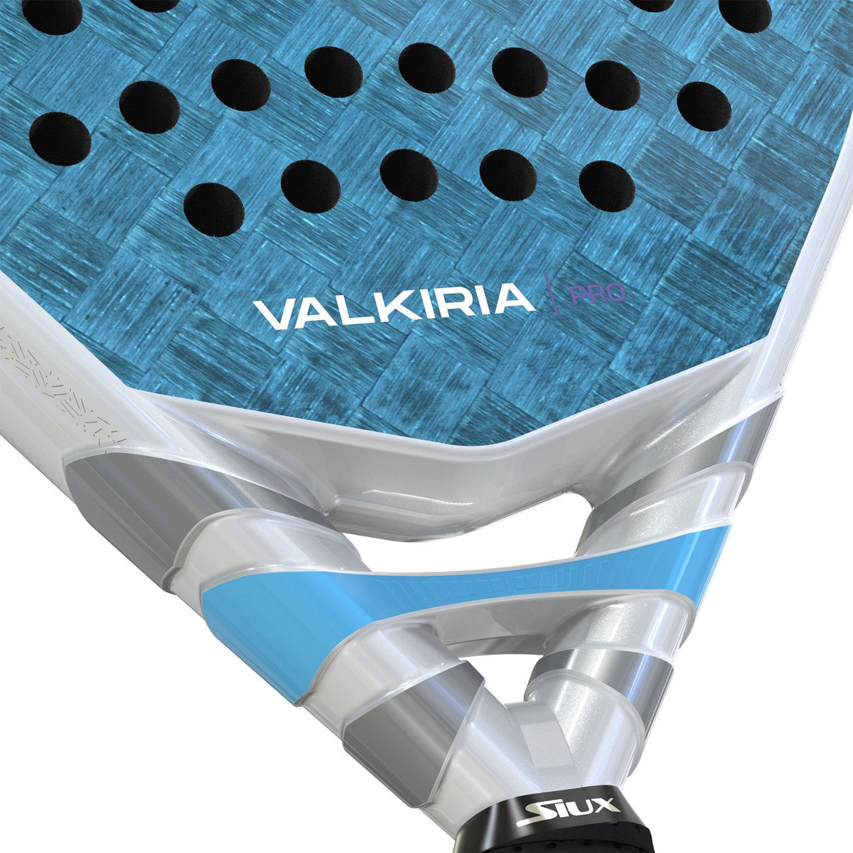 Detail van het hart van het Siux Valkiria Pro met zilvergrijze en blauwe vlakken