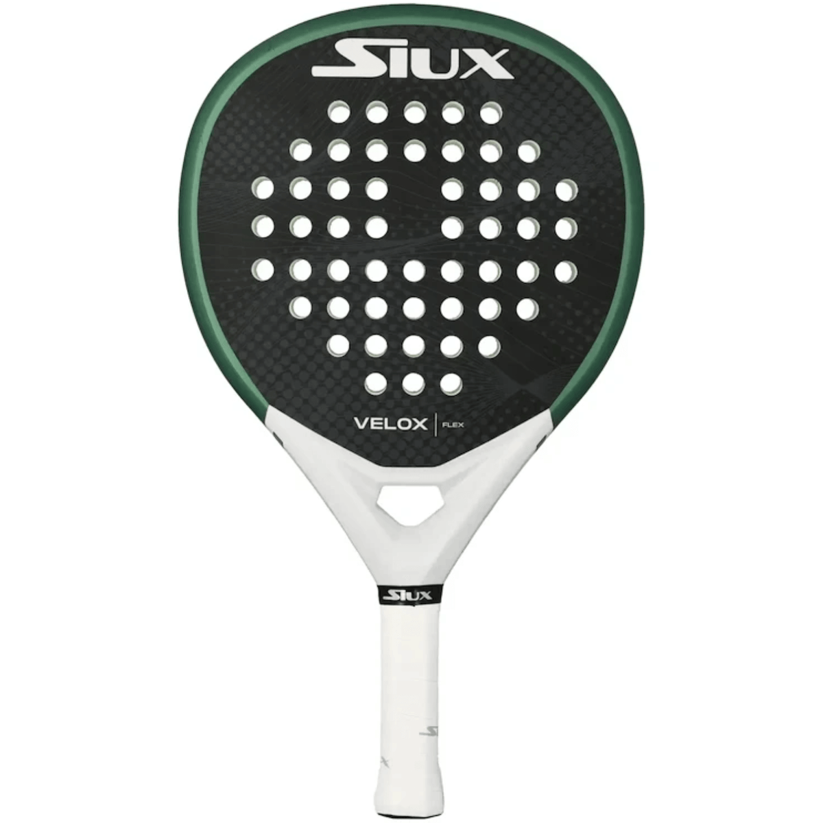Siux Velox Flex Green padelracket in donkergroen met zwart slagvlak, vooraanzicht