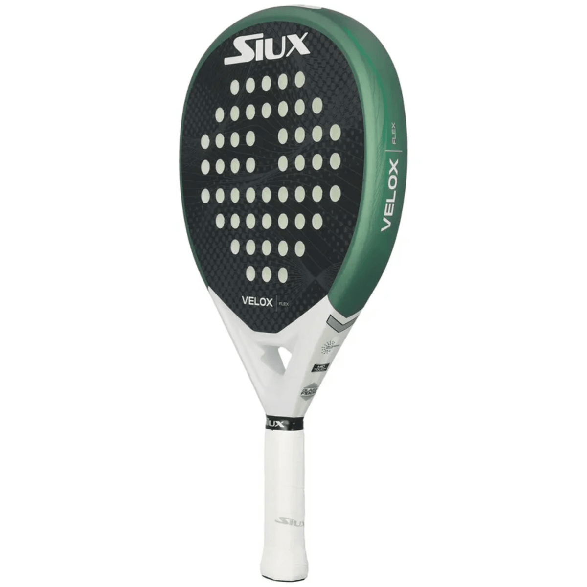 Siux Velox Flex Green padelracket licht gedraaid met witte steel en groene rand