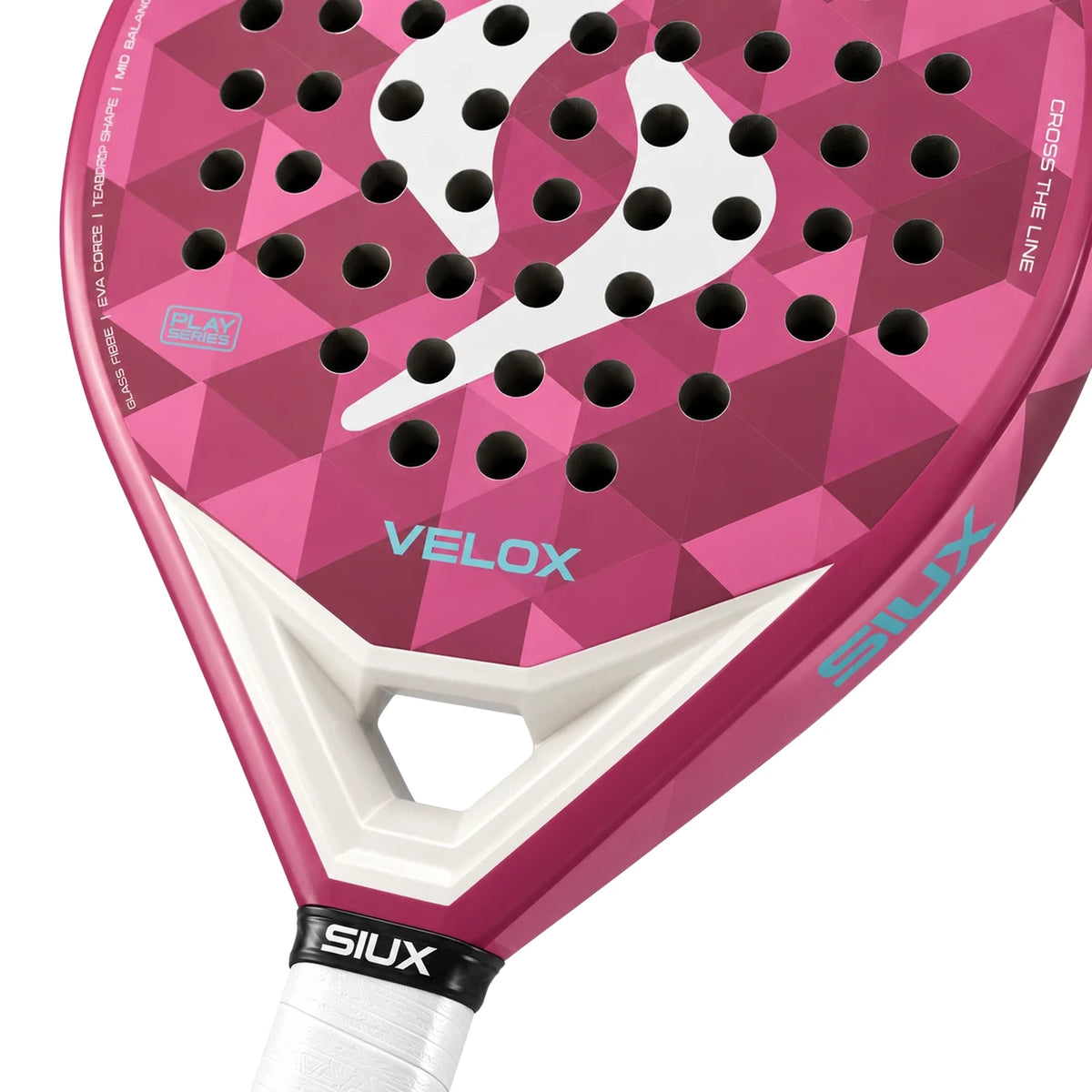Close-up van het witte hart van de Siux Velox Pink 2026 met Velox-opdruk