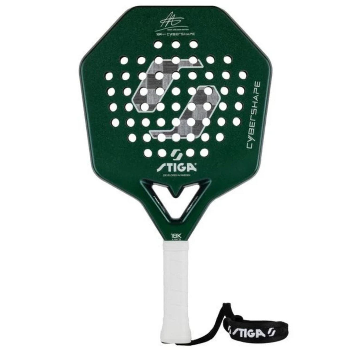 Stiga Cybershape 18K X Hard Adam Axelsson Edt padelracket in donkergroen, vooraanzicht