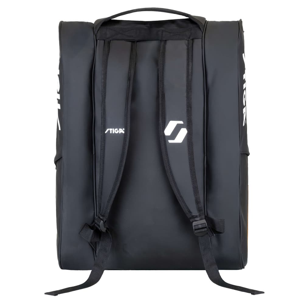 Retro della borsa per racchette Stiga Court nera con spallacci imbottiti e maniglia