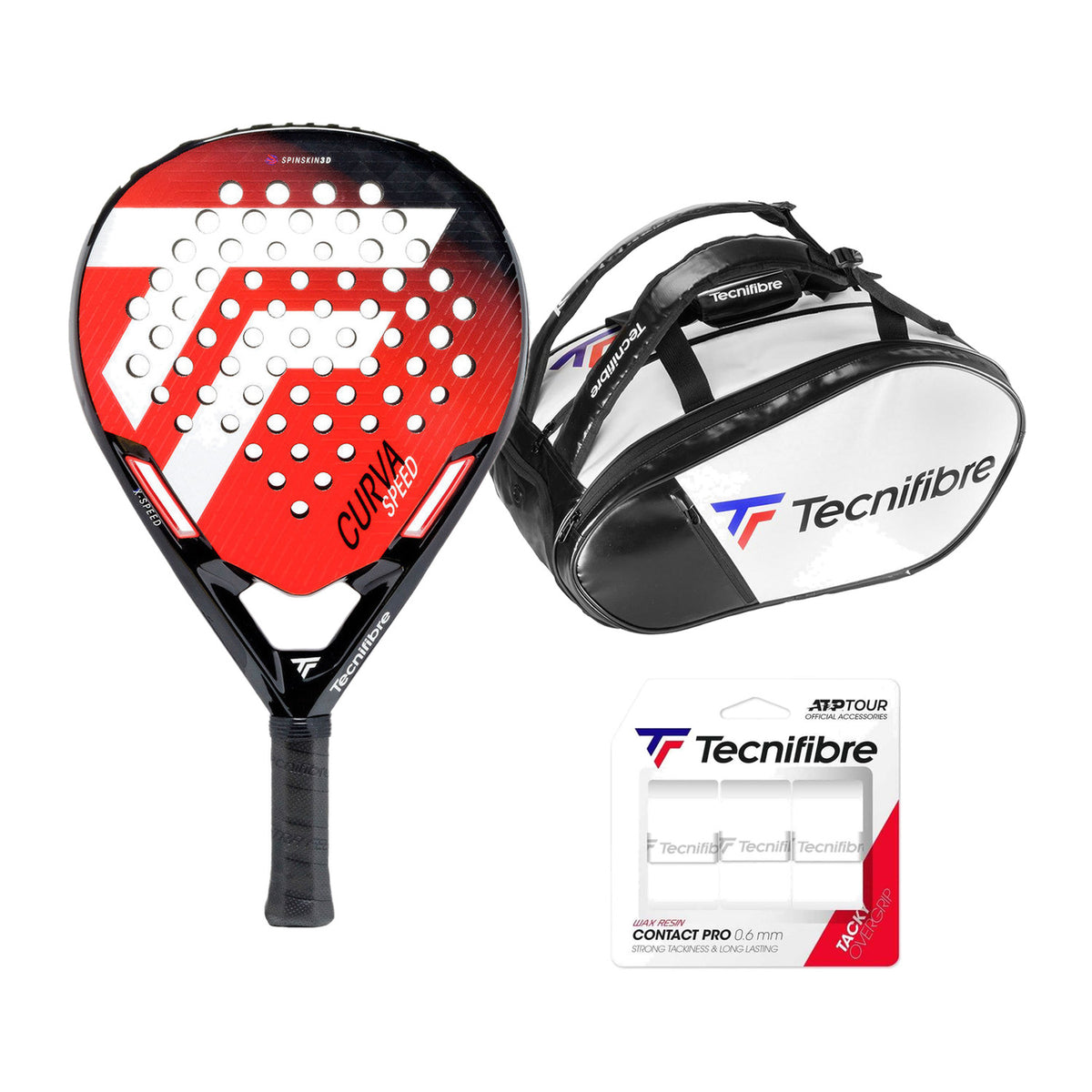 Tecnifibre Curva Speed Bundle: Tecnifibre Curva Speed padelracket, Tecnifibre Racketbag Tour Endurance en Tecnifibre Contact Pro Overgrip White