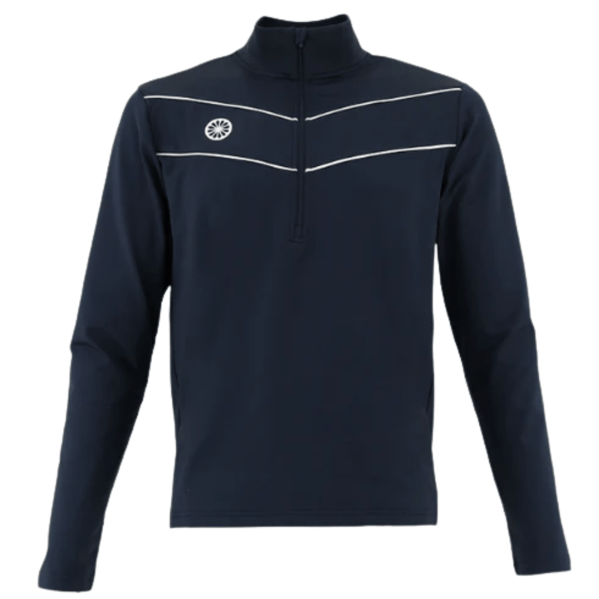 Vooraanzicht van de donkerblauwe Indian Maharadja Baroda Chevron sweater met halve rits