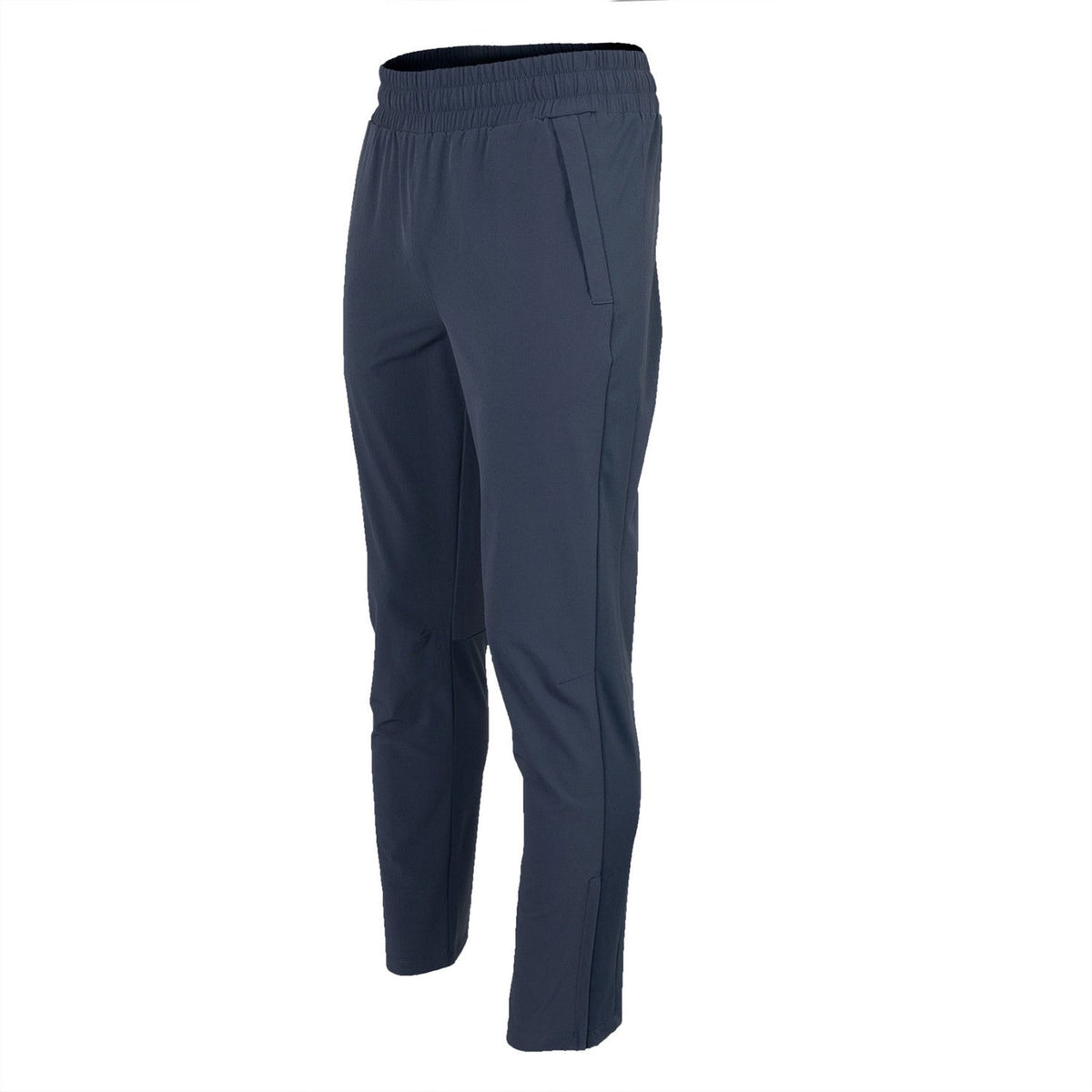 Schuin achteraanzicht van de donkerblauwe Plyo Flex trainingsbroek in regular fit van Indian Maharadja