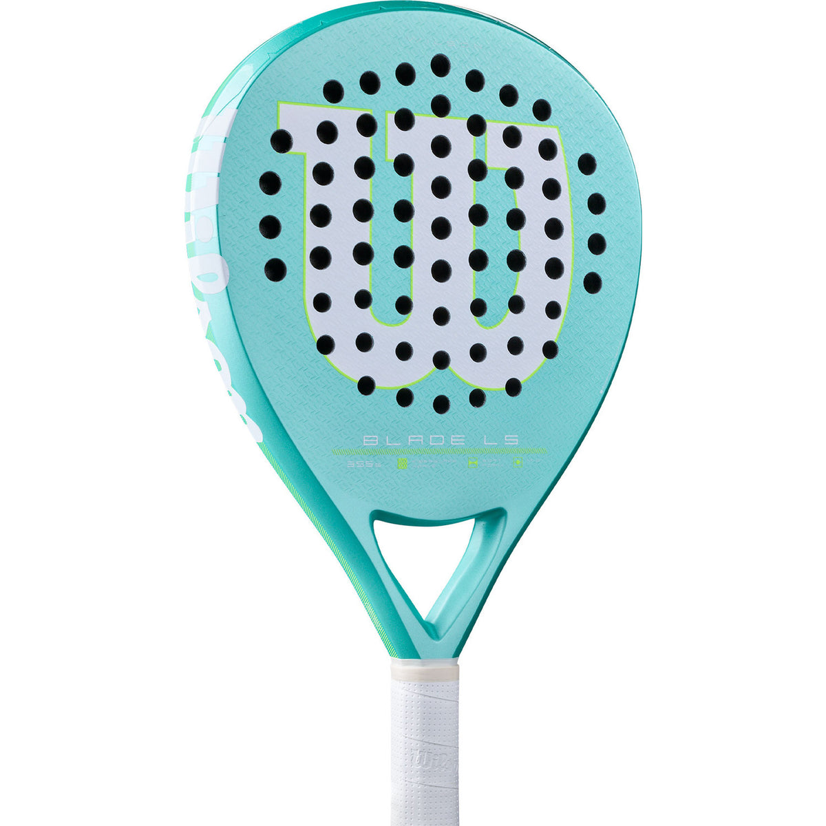 Achterzijde van het turquoise Wilson Blade LS V4 padelracket