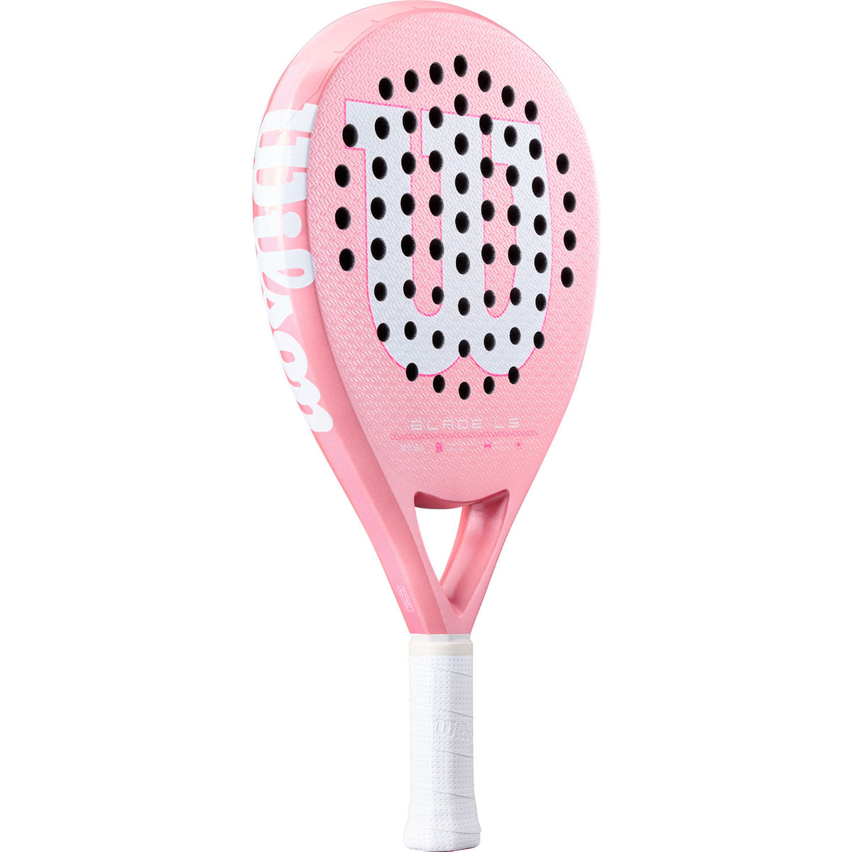 Wilson Blade LS V4 padelracket schuin vooraanzicht, druppelvorm in roze