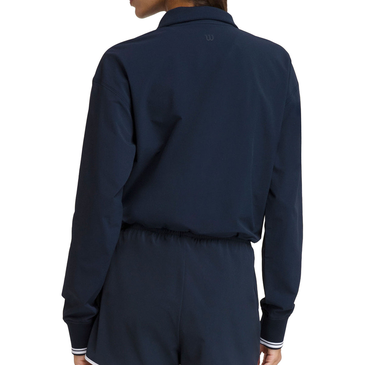 Achterzijde van de donkerblauwe Wilson Davenport sweater met halve rits