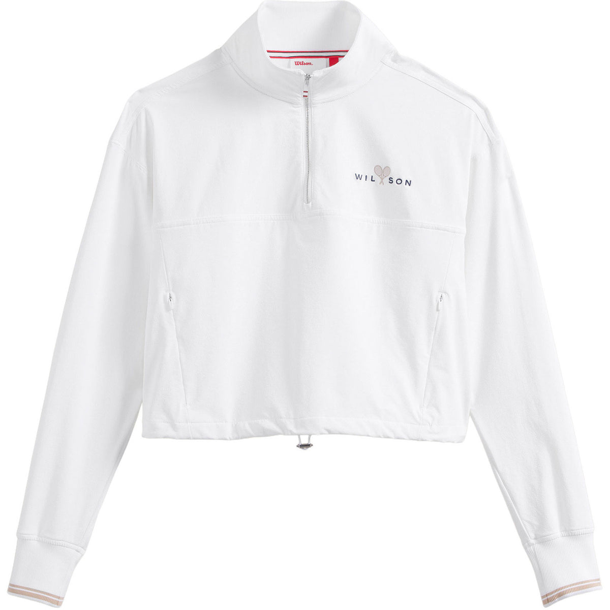 Witte Wilson Davenport sweater plat gefotografeerd met contrastboorden
