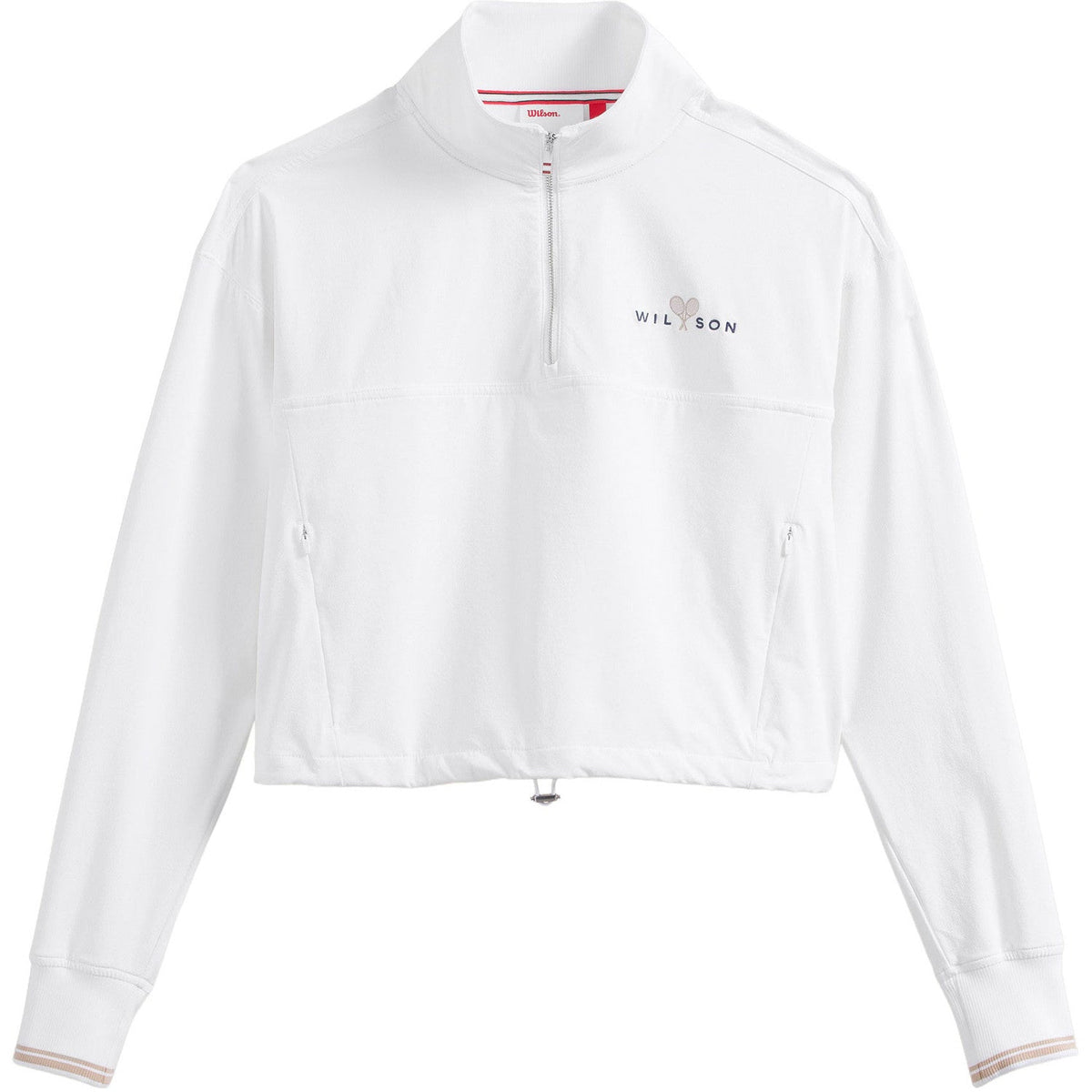 Witte Wilson Davenport sweater plat gefotografeerd met contrastboorden