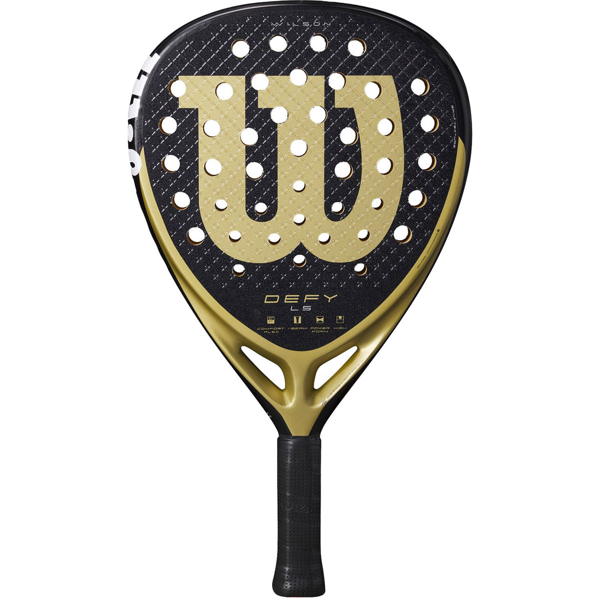 Wilson Defy LS V1 padelracket in zwart met goud, vooraanzicht