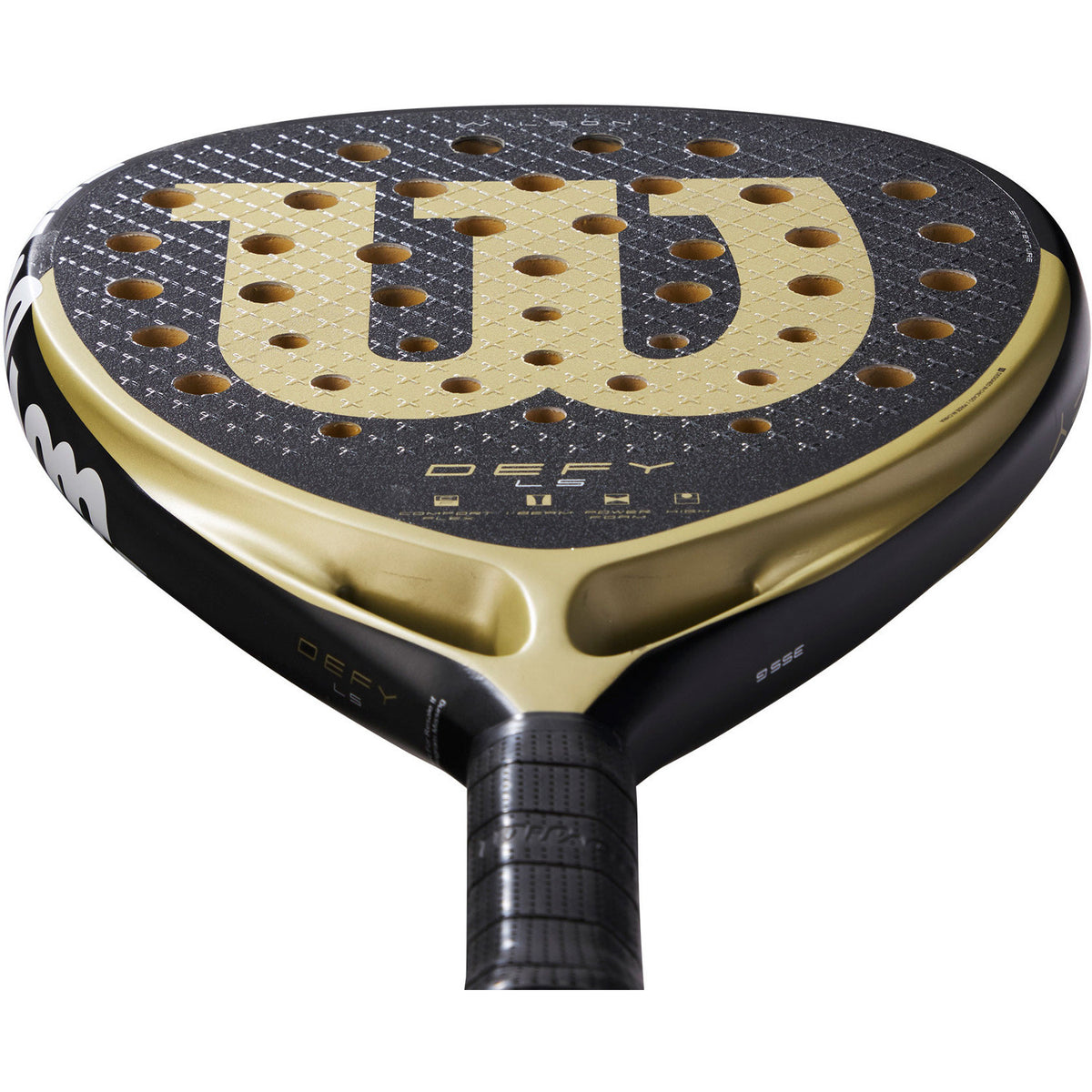 Vista superior da Wilson Defy LS V1 com o grande logótipo Wilson dourado