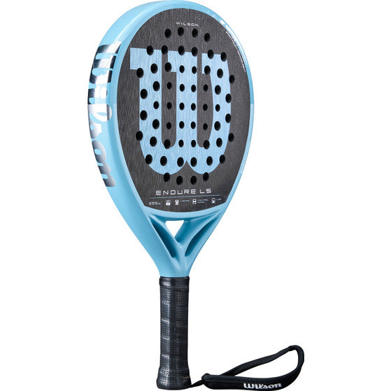 Wilson Endure LS V1 schuin vooraanzicht, ronde vorm in lichtblauw met grijs