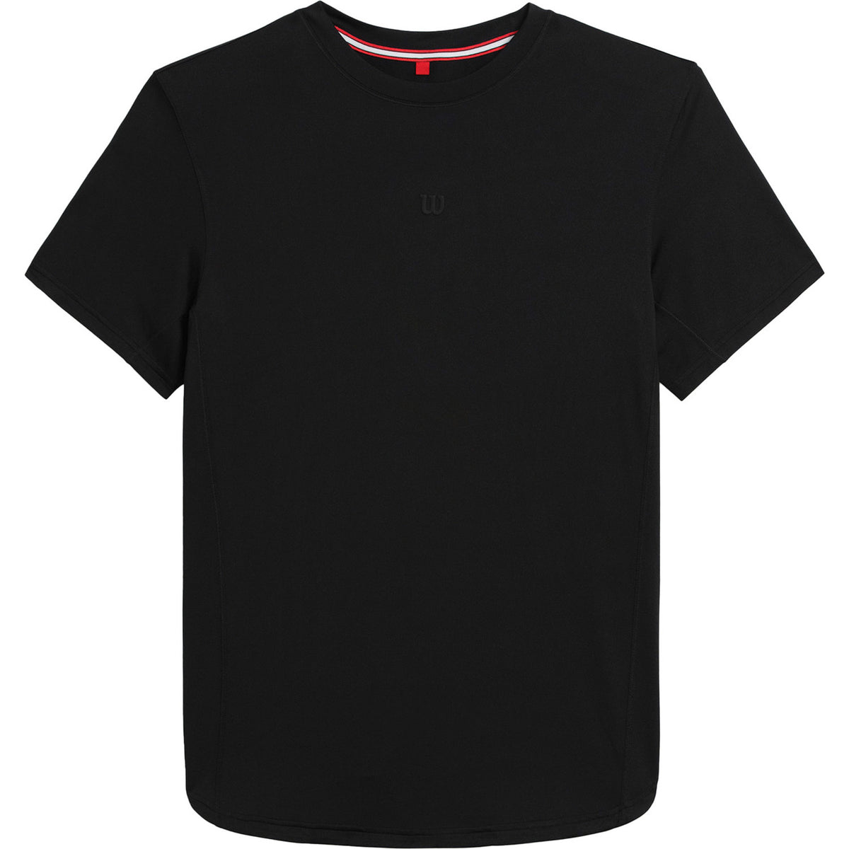 Zwart Wilson Everyday Performance T-shirt plat gefotografeerd met rood nekdetail