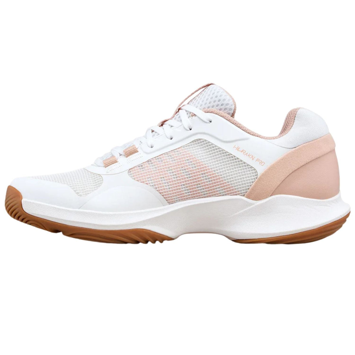 Binnenzijde van de Wilson Hurakn Pro V2 W 26 White/Cameo Rose met roze hielpartij