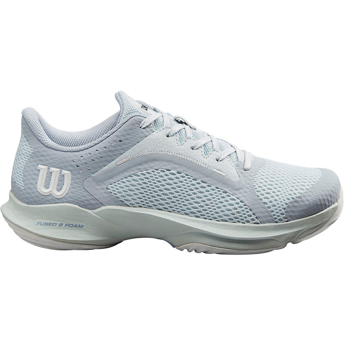 Scarpa da padel da donna Wilson Hurakn 2.0 W in azzurro, vista laterale esterna con Fused 8 Foam sull’intersuola