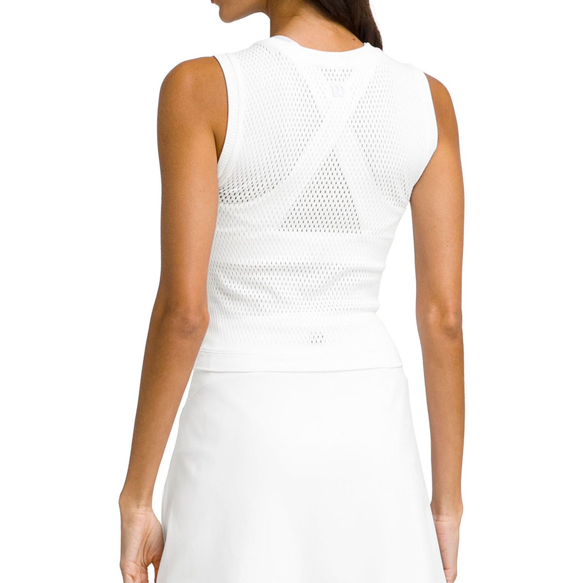 Achterzijde van de witte Wilson Pro Seamless tanktop met open meshstructuur