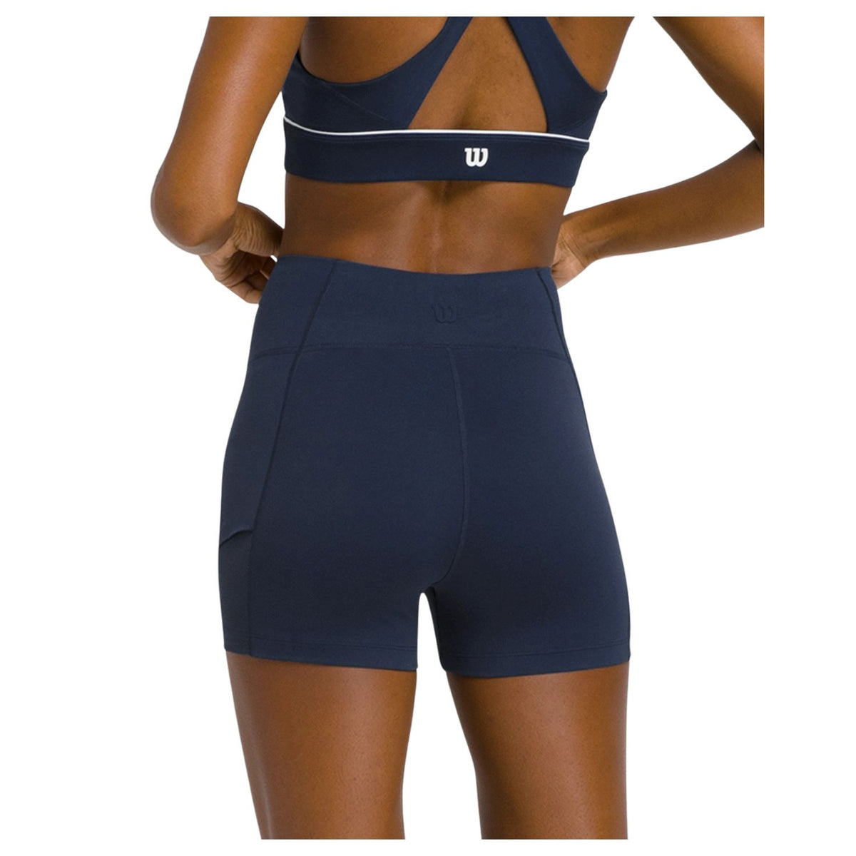 Donkerblauwe Wilson Baseline ballshort met hoge taille, vooraanzicht
