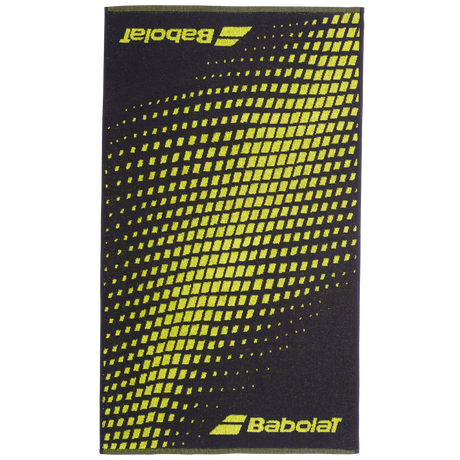 Babolat Medium Towel Aero/Grey - donkergrijze sporthanddoek met fluorgeel rastermotief en geel Babolat-logo