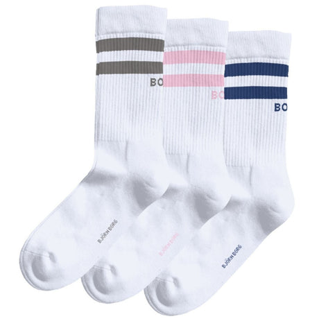 Björn Borg Classic Crew Sock White (3 Pack) - drie witte crew sokken met gestreepte boord