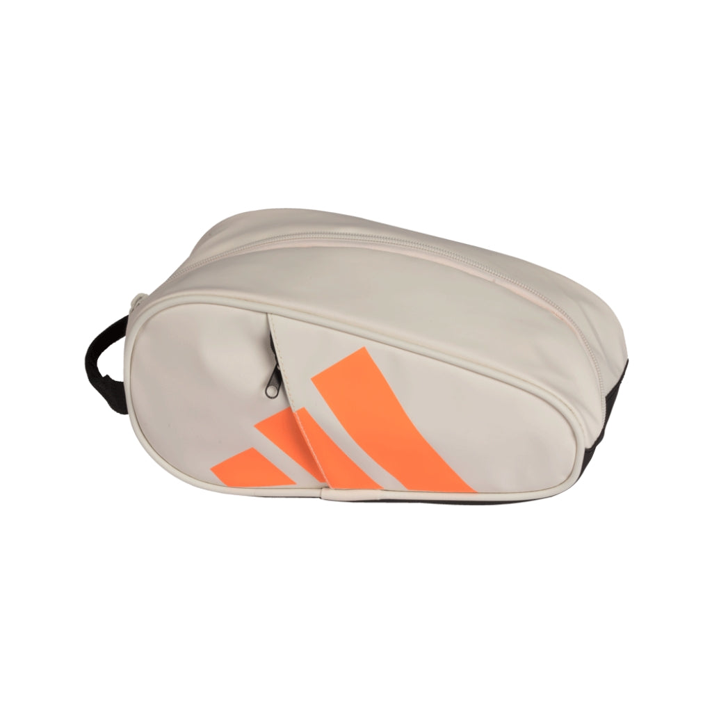Adidas accessoiretas in beige met oranje adidas strepen en rits, zijaanzicht