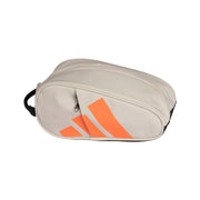Adidas accessoiretas in beige met oranje adidas strepen en rits, zijaanzicht