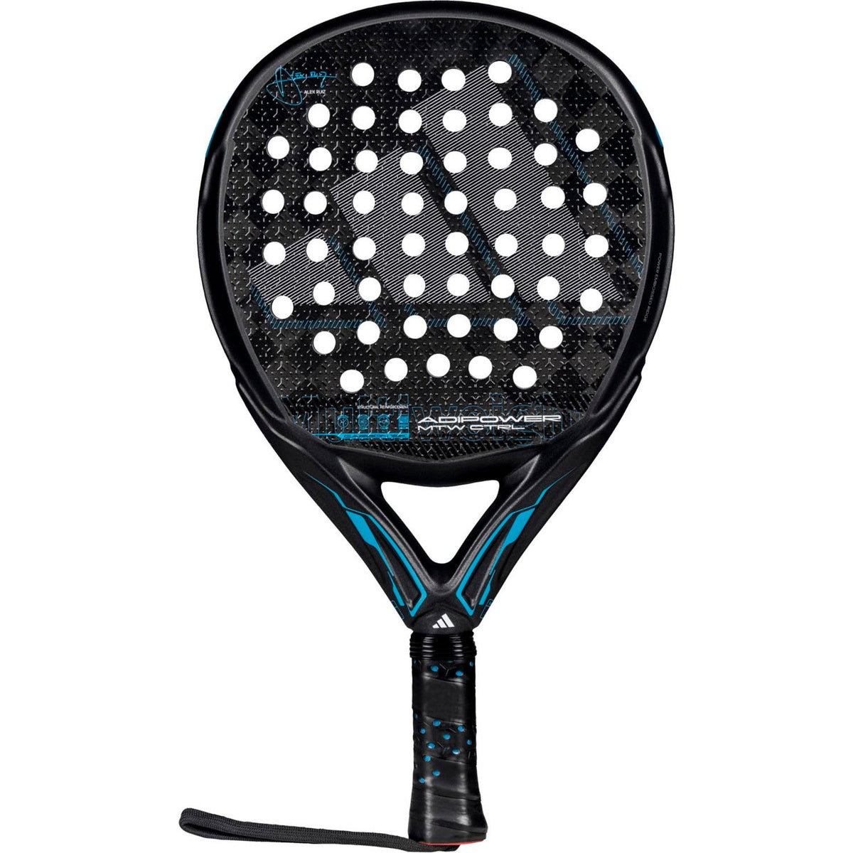 Adidas Adipower Multiweight CTRL 3.4 padelracket in zwart met blauw, vooraanzicht