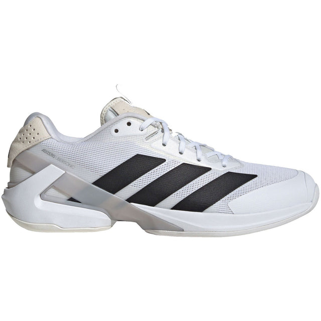 Adidas Adizero Ubersonic 5 M in wit met zwarte strepen, zijaanzicht