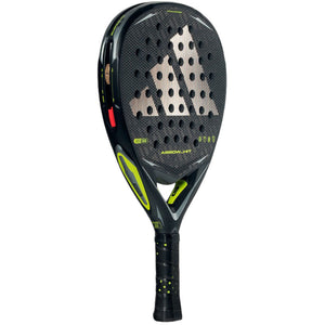 Adidas Arrow Hit 2026 padelracket schuin vooraanzicht, hybride vorm in zwart