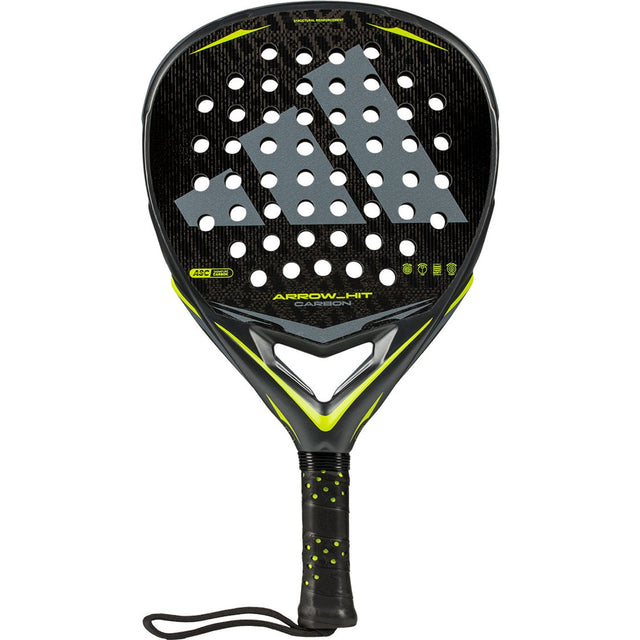 Adidas Arrow Hit Carbon 2026 padelracket in zwart met limegroen, vooraanzicht