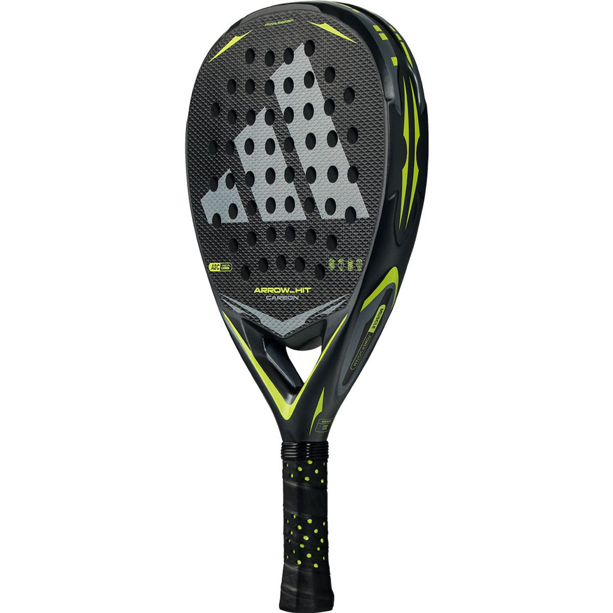 Adidas Arrow Hit Carbon 2026 padelracket schuin achteraanzicht met zwarte grip